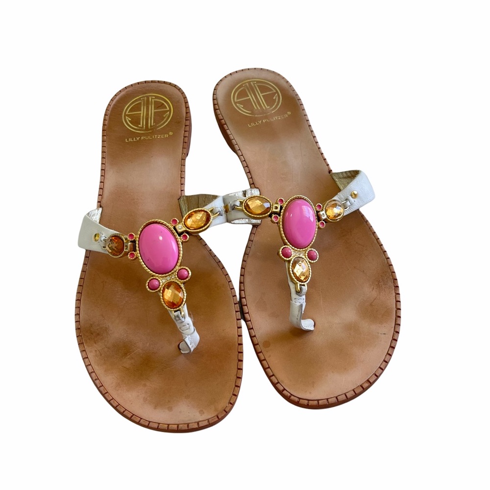 Lilly Pulitzer White Leather Thong Strap Sandals
